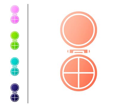 Coral Makeup powder with mirror icon isolated on white background. Set color icons. Vector Illustrationのイラスト素材