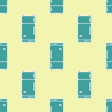 Green Refrigerator icon isolated seamless pattern on yellow background. Fridge freezer refrigerator. Household tech and appliances. Vector Illustrationのイラスト素材