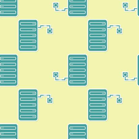 Green Server icon isolated seamless pattern on yellow background. Adjusting app, service concept, setting options, maintenance, repair, fixing. Vector Illustrationのイラスト素材