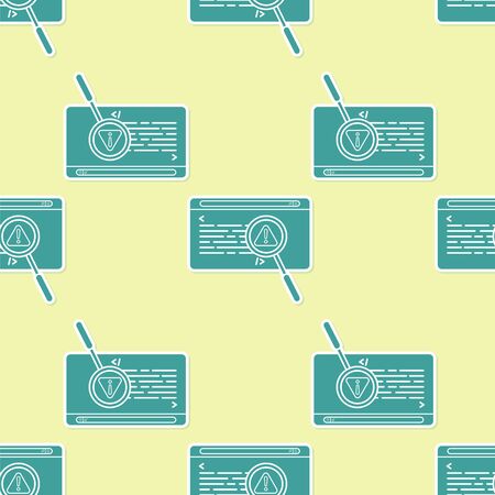 Green System bug concept icon isolated seamless pattern on yellow background. Code bug concept. Bug in the system. Bug searching. Vector Illustrationのイラスト素材