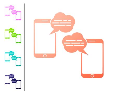 Coral New chat messages notification on phone icon isolated on white background. Smartphone chatting sms messages speech bubbles. Set color icons. Vector Illustrationのイラスト素材