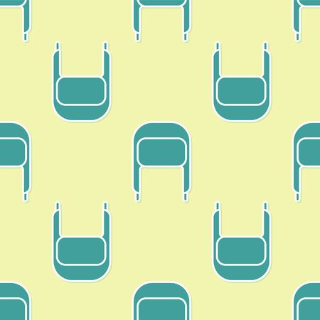Green Winter hat with ear flaps icon isolated seamless pattern on yellow background. Vector Illustrationのイラスト素材