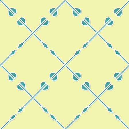 Green Medieval crossed arrows icon isolated seamless pattern on yellow background. Medieval weapon. Vector Illustrationのイラスト素材