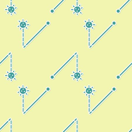 Green Medieval chained mace ball icon isolated seamless pattern on yellow background. Medieval weapon. Vector Illustrationのイラスト素材