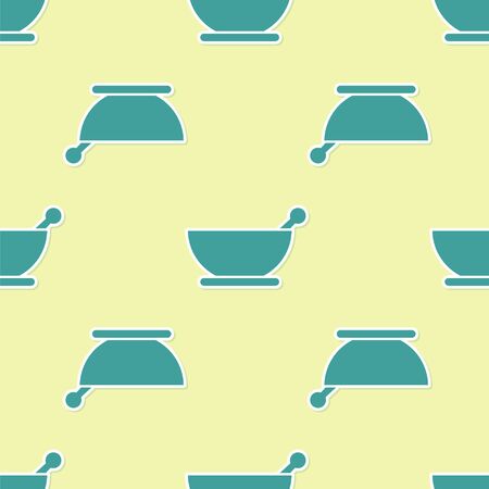 Green Mortar and pestle icon isolated seamless pattern on yellow background. Vector Illustrationのイラスト素材