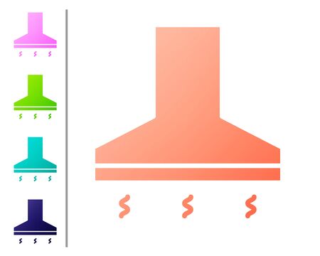 Coral Kitchen extractor fan icon isolated on white background. Cooker hood. Kitchen exhaust. Household appliance. Set color icons. Vector Illustrationのイラスト素材