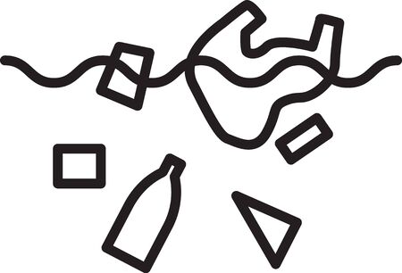 Black line The problem of pollution of the ocean icon isolated on white background. The garbage, plastic, bags on the sea. Vector Illustrationのイラスト素材