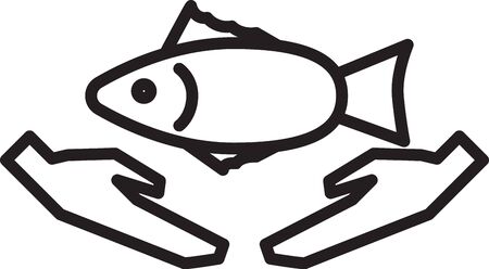 Black line Fish care icon isolated on white background. Vector Illustrationのイラスト素材