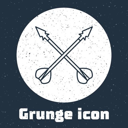 Grunge line Medieval crossed arrows icon isolated on grey background. Medieval weapon. Monochrome vintage drawing. Vector Illustrationのイラスト素材