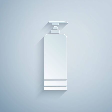 Paper cut Cream or lotion cosmetic tube icon isolated on grey background. Body care products for men. Paper art style. Vector Illustrationのイラスト素材