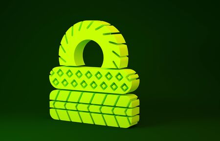 Yellow Car tire icon isolated on green background. Minimalism concept. 3d illustration 3D renderの写真素材