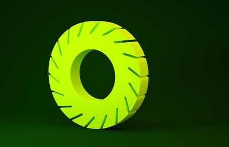 Yellow Car tire icon isolated on green background. Minimalism concept. 3d illustration 3D renderの写真素材