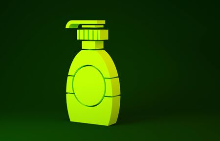 Yellow Bottle of liquid antibacterial soap with dispenser icon isolated on green background. Disinfection, hygiene, skin care concept. Minimalism concept. 3d illustration 3D renderの写真素材