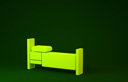 Yellow Bed icon isolated on green background. Minimalism concept. 3d illustration 3D renderの写真素材