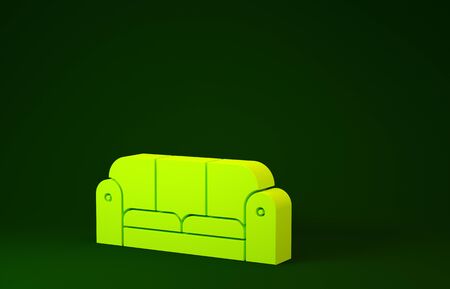 Yellow Sofa icon isolated on green background. Minimalism concept. 3d illustration 3D renderの写真素材