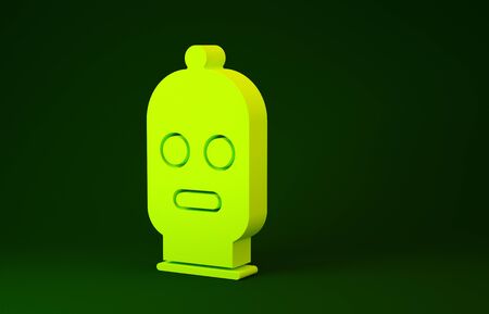 Yellow Balaclava icon isolated on green background. A piece of clothing for winter sports or a mask for a criminal or a thief. Minimalism concept. 3d illustration 3D renderの写真素材