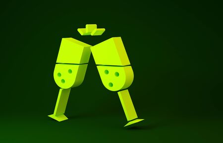 Yellow Glass of champagne icon isolated on green background. Minimalism concept. 3d illustration 3D renderの写真素材