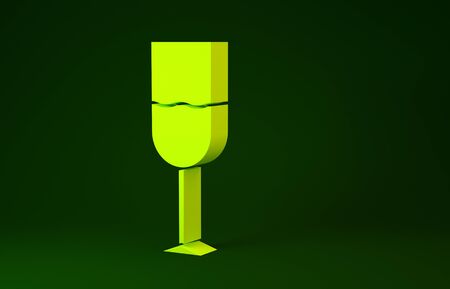 Yellow Wine glass icon isolated on green background. Wineglass icon. Goblet symbol. Glassware sign. Minimalism concept. 3d illustration 3D renderの写真素材