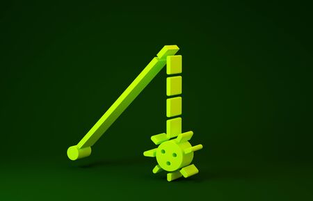 Yellow Medieval chained mace ball icon isolated on green background. Medieval weapon. Minimalism concept. 3d illustration 3D renderの写真素材