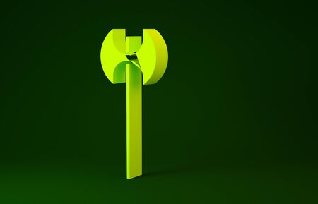 Yellow Medieval axe icon isolated on green background. Battle axe, executioner axe. Medieval weapon. Minimalism concept. 3d illustration 3D renderの写真素材