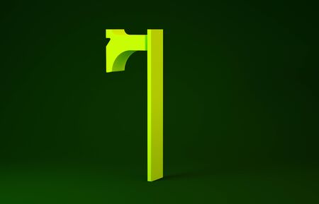 Yellow Medieval axe icon isolated on green background. Battle axe, executioner axe. Medieval weapon. Minimalism concept. 3d illustration 3D renderの写真素材