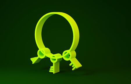 Yellow Old keys icon isolated on green background. Minimalism concept. 3d illustration 3D renderの写真素材