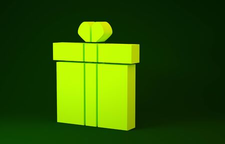 Yellow Gift box and heart icon isolated on green background. Valentines day. Minimalism concept. 3d illustration 3D renderの写真素材