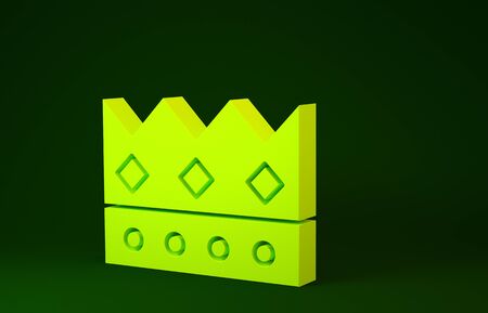 Yellow King crown icon isolated on green background. Minimalism concept. 3d illustration 3D renderの写真素材