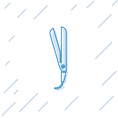 Blue line Curling iron for hair icon isolated on white background. Hair straightener icon. Vector Illustrationのイラスト素材