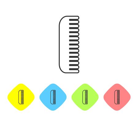 Grey line Hairbrush icon isolated on white background. Comb hair sign. Barber symbol. Set icons in color rhombus buttons. Vector Illustrationのイラスト素材