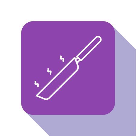 White line Frying pan icon isolated on white background. Fry or roast food symbol. Purple square button. Vector Illustrationのイラスト素材