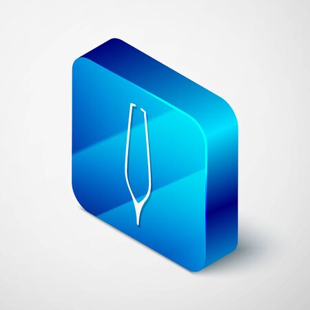Isometric Eyebrow tweezers icon isolated on white background. Cosmetic tweezers for ingrown hair. Blue square button. Vector Illustrationのイラスト素材