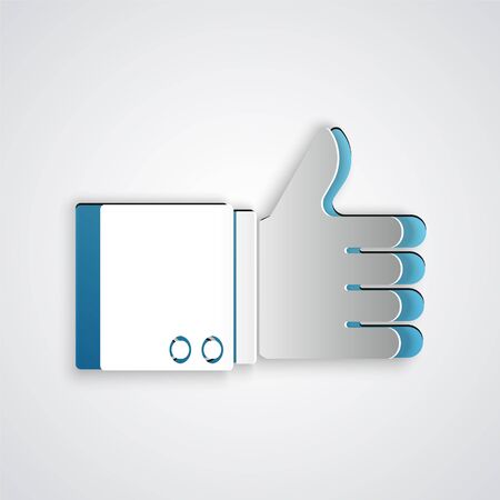 Paper cut Hand thumb up icon isolated on grey background. Paper art style. Vector Illustrationのイラスト素材