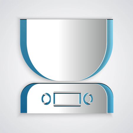 Paper cut Electronic scales icon isolated on grey background. Weight measure equipment. Paper art style. Vector Illustrationのイラスト素材