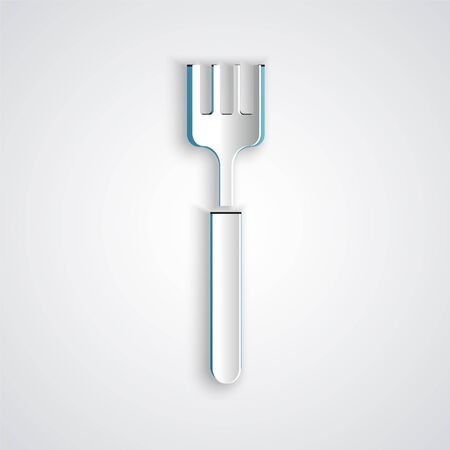 Paper cut Fork icon isolated on grey background. Cutlery symbol. Paper art style. Vector Illustrationのイラスト素材