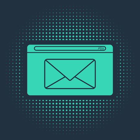 Green Mail and e-mail icon isolated on blue background. Envelope symbol e-mail. Email message sign. Abstract circle random dots. Vector Illustrationのイラスト素材