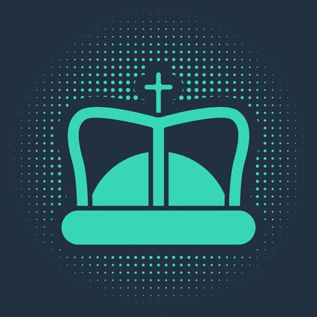 Green King crown icon isolated on blue background. Abstract circle random dots. Vector Illustrationのイラスト素材