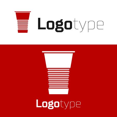 Red Paper glass icon isolated on white background. Soda drink glass. Fresh cold beverage symbol. Logo design template element. Vector Illustrationのイラスト素材