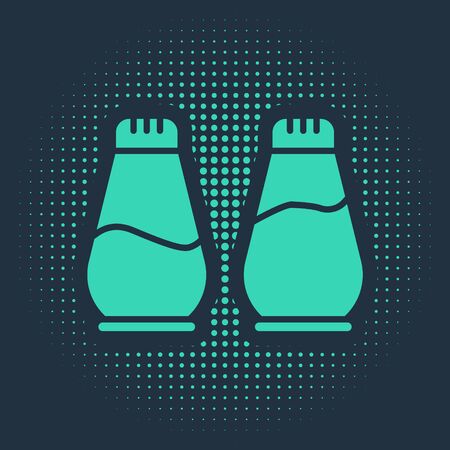 Green Salt and pepper icon isolated on blue background. Cooking spices. Abstract circle random dots. Vector Illustrationのイラスト素材