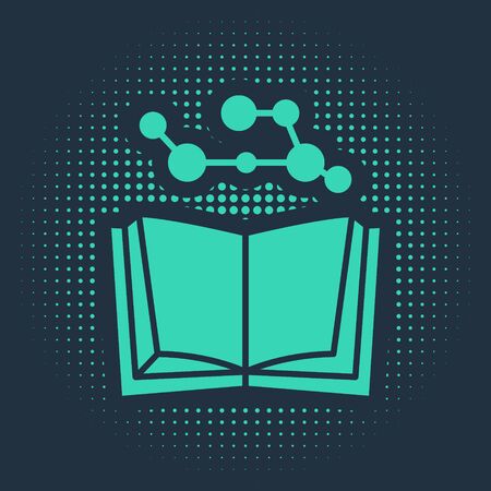 Green Open book icon isolated on blue background. Abstract circle random dots. Vector Illustrationのイラスト素材