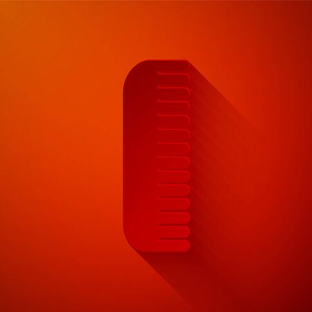 Paper cut Hairbrush icon isolated on red background. Comb hair sign. Barber symbol. Paper art style. Vector Illustrationのイラスト素材