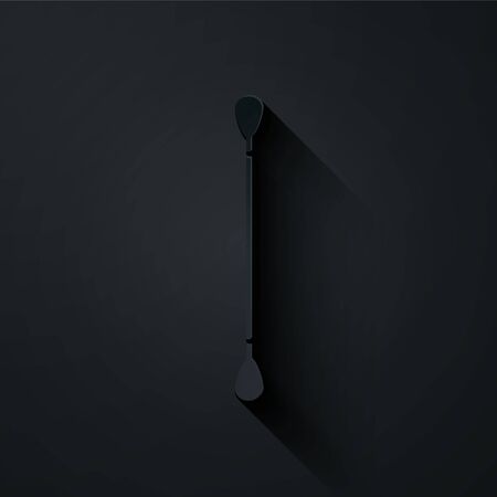 Paper cut Cotton swab for ears icon isolated on black background. Paper art style. Vector Illustrationのイラスト素材
