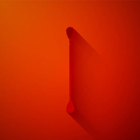 Paper cut Cotton swab for ears icon isolated on red background. Paper art style. Vector Illustrationのイラスト素材