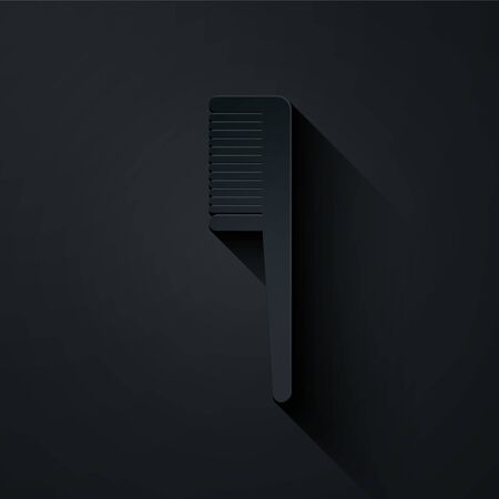 Paper cut Hairbrush icon isolated on black background. Comb hair sign. Barber symbol. Paper art style. Vector Illustrationのイラスト素材