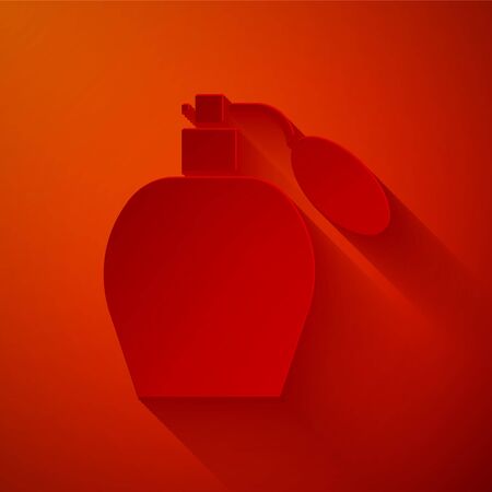 Paper cut Perfume icon isolated on red background. Paper art style. Vector Illustrationのイラスト素材