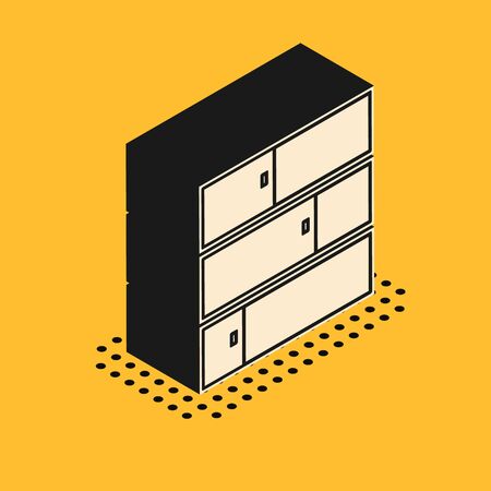 Isometric Shelf icon isolated on yellow background. Shelves sign. Vector Illustrationのイラスト素材