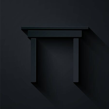 Paper cut Wooden table icon isolated on black background. Paper art style. Vector Illustrationのイラスト素材