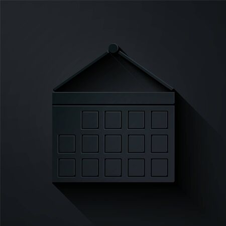 Paper cut Calendar icon isolated on black background. Event reminder symbol. Paper art style. Vector Illustrationのイラスト素材