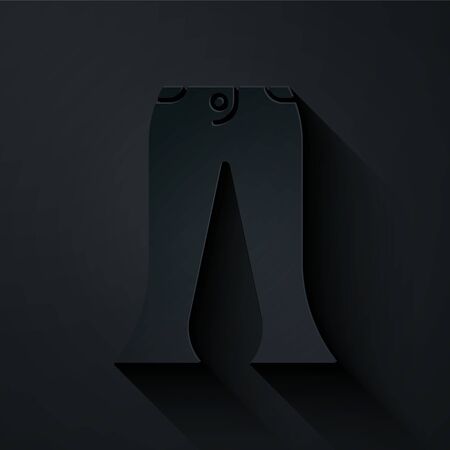 Paper cut Pants icon isolated on black background. Paper art style. Vector Illustrationのイラスト素材