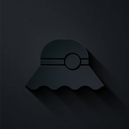 Paper cut Elegant women hat icon isolated on black background. Paper art style. Vector Illustrationのイラスト素材